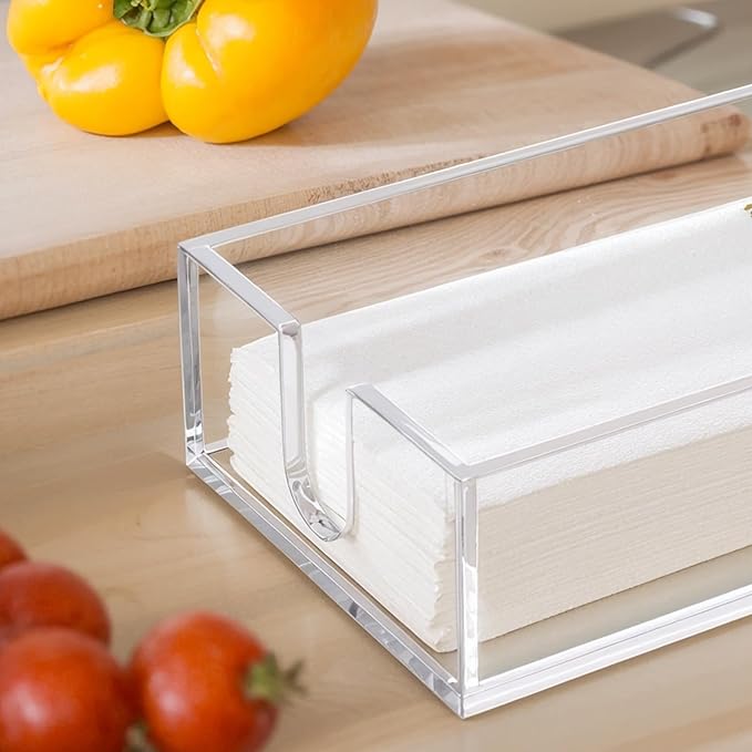 Rubtlamp 2Pcs Acrylic Napkin Holder Bathroom - 0.27Inch Thickness Clear Acrylic Guest Towel Holder - Hand Towel Tray for Kitchen, Parties, Weddings, Party, Hotel, Restaurant(Clear, 9”X5.5”X2.5”)