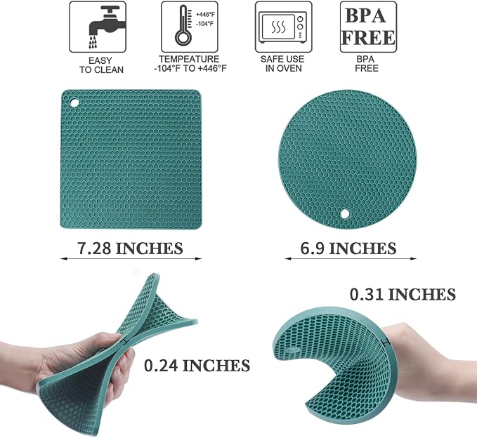 4 Pack Silicone Trivets for Hot Dishes, Dark Green Silicone Hot Pads Trivet for - Image 7