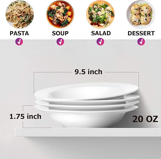 Y YHY Soup Bowls, Pasta Bowls Set of 4, 20 Ounces Porcelain Wide Rim Bowls - Image 6