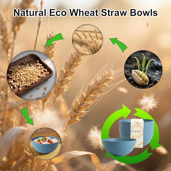 Wheat Straw Salad Bowls for Kitchen set of 6, Anti-Scald Thick Soup Bowls 40oz - Image 7