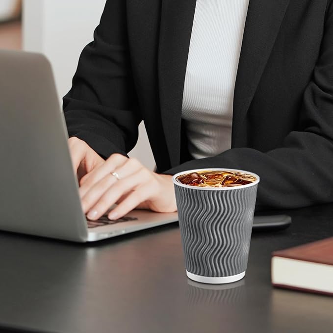 Clawsoff 120 Pack 10 oz Coffee Cups Disposable Insulated Paper Cup Gray | - Image 7