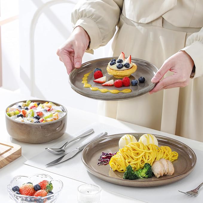 vancasso PLAYA Plates and Bowls Sets, 18 Pieces Dark Brown Dinnerware Sets - Image 6