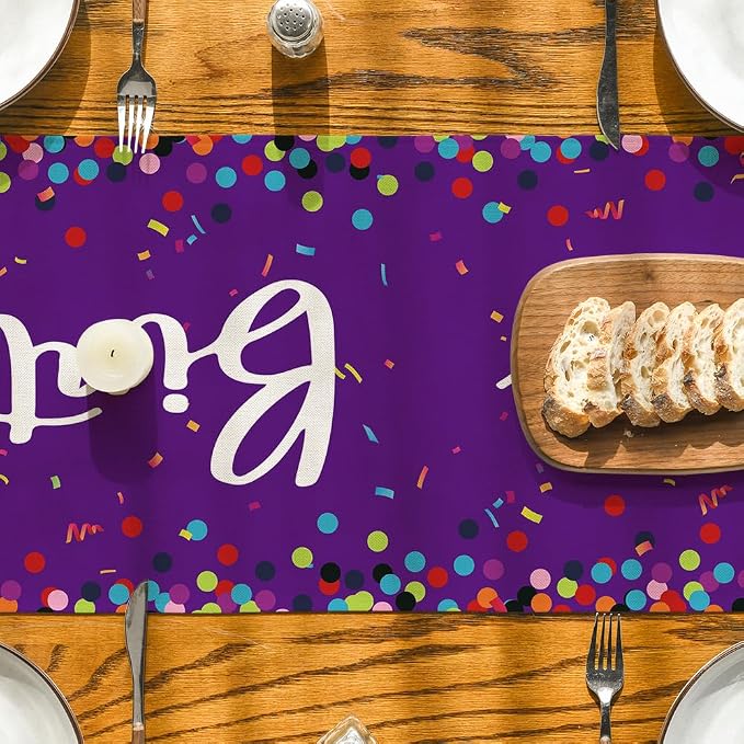 Artoid Mode Polka Dot Purple Happy Birthday Table Runner, Seasonal Kitchen - Image 7
