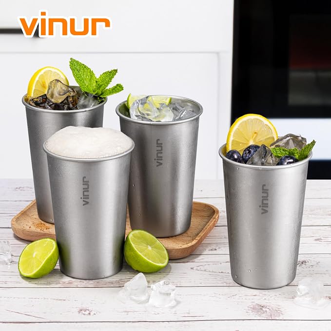 16 oz Stainless Steel Pint Cups-Stackable Metal Drinking Glasses 4 Pcs | - Image 7