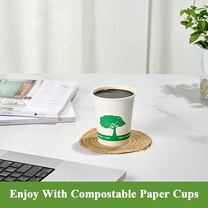 Vplus 400 Pack Compostable Paper Cups, 8 oz Paper Coffee Cups | Biodegradable - Image 7