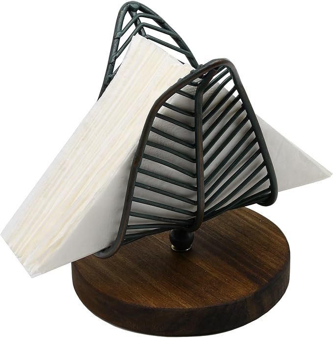 OwlGift Freestanding Modern Napkin Holder w/Golden Turquoise Wrought Iron Leaf - Image 9