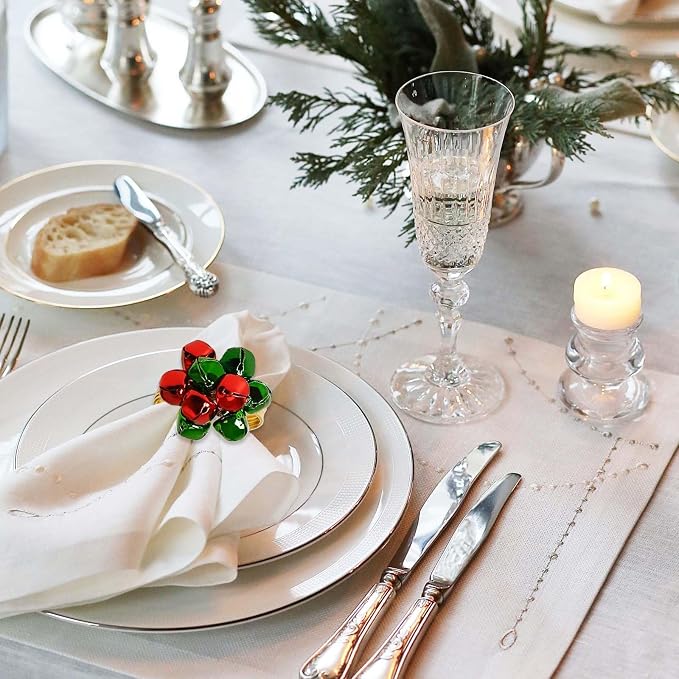 wonlex Christmas Bell Napkin Rings Set of 6, Jingle Bells Napkin Ring Buckle - Image 7