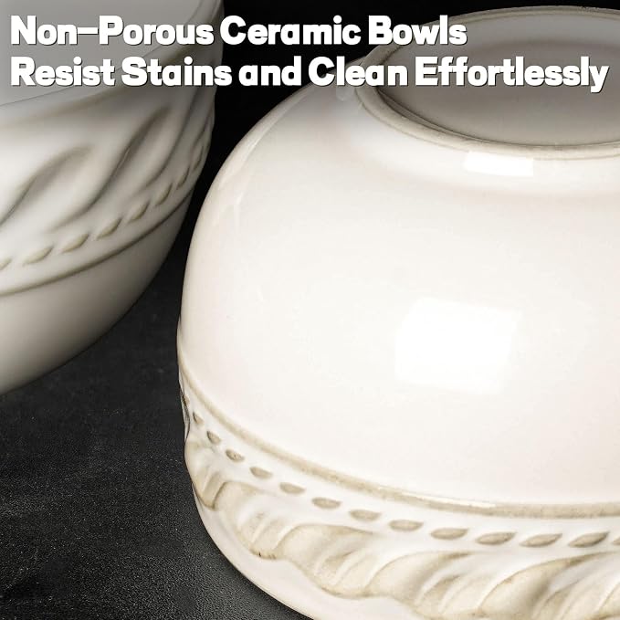 Small Bowls Set of 4, 12 oz Ceramic Embossment Dessert Bowls, Ice Cream - Image 7