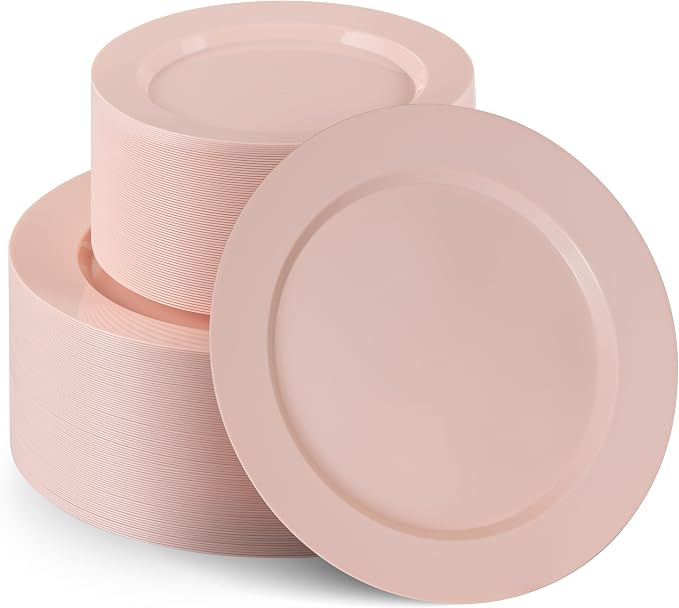 100 Pink Plastic Plates Set, Elegant Fancy Heavy Duty Disposable Plates - Image 6