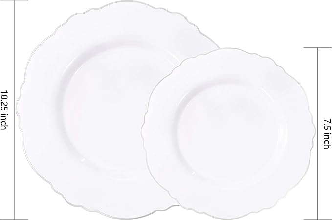 60pcs Silver Plastic Plates-Baroque White &Silver Plates - Image 7