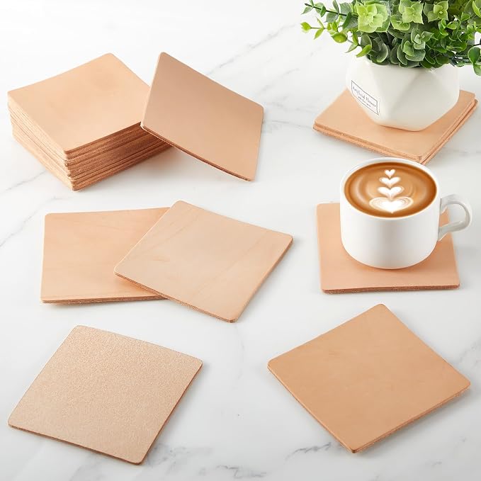 Bulyoou 50 Pcs Square Vegetable Tan Leather Coaster 4" Tooling | Veg Tan Leather - Image 6