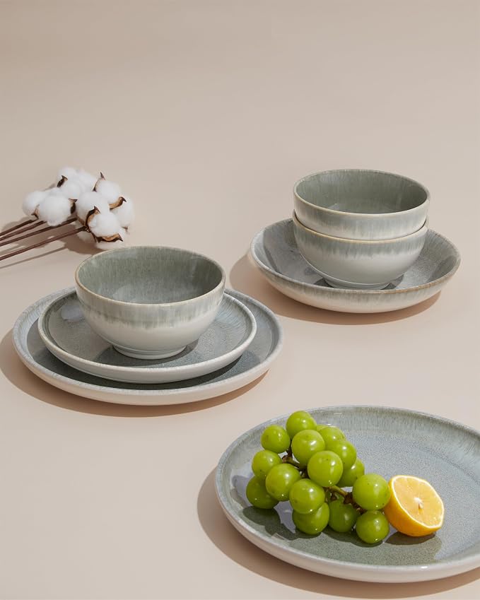 24 Piece Dinnerware Sets for 8, Modern Stoneware Plates and Bowls Sets - Image 7