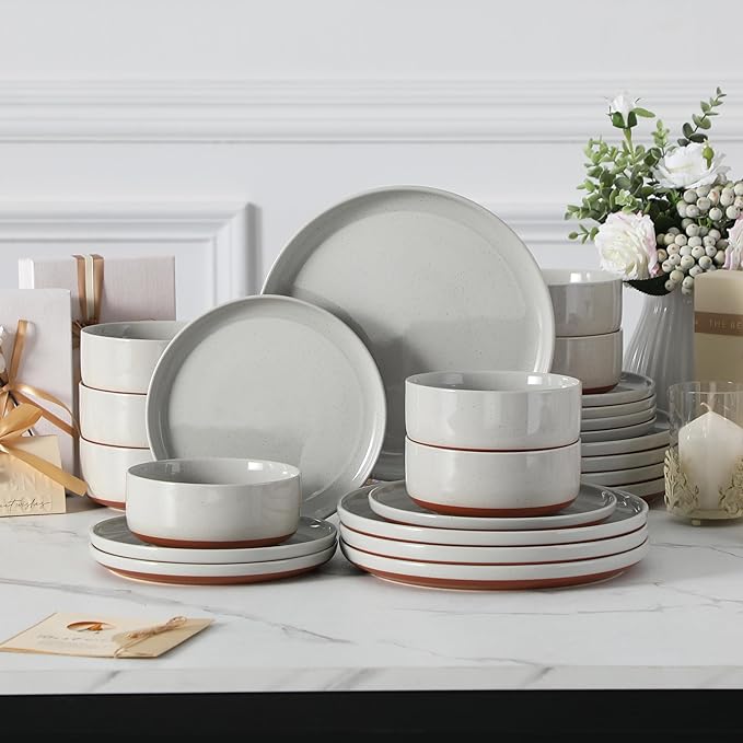 MALACASA Plates and Bowls Sets, 24 Pieces Modern Ceramic Dinnerware Set - Image 9