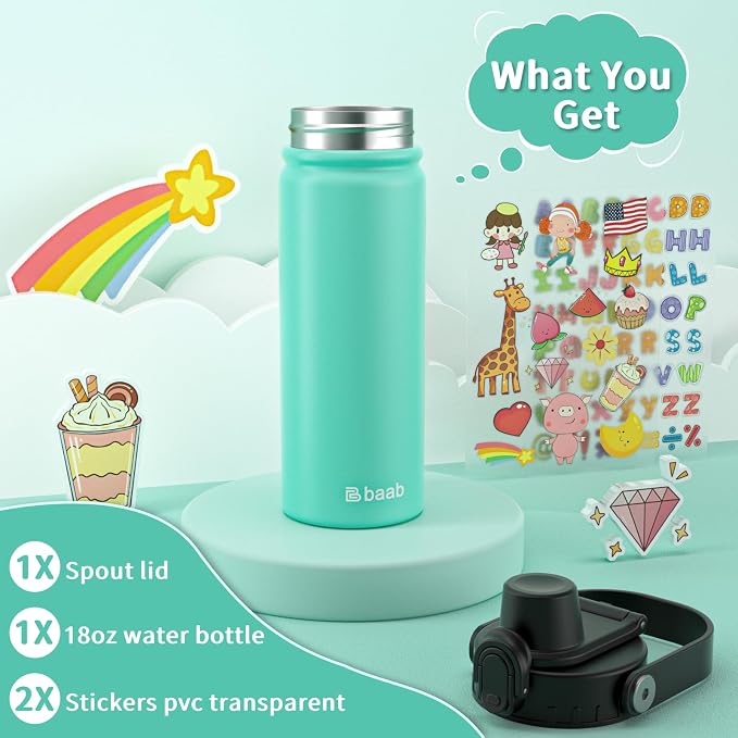 baab 18oz Kids Insulated Water Bottle 18/8 Stainless Steel Kids Cup 1 Pack | - Image 7