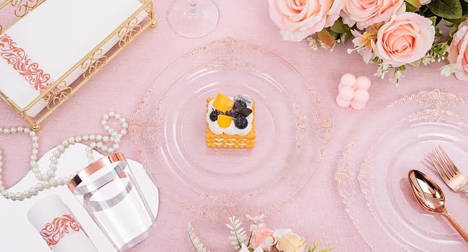 175pcs Clear Rose Gold Plastic Plates - Image 9