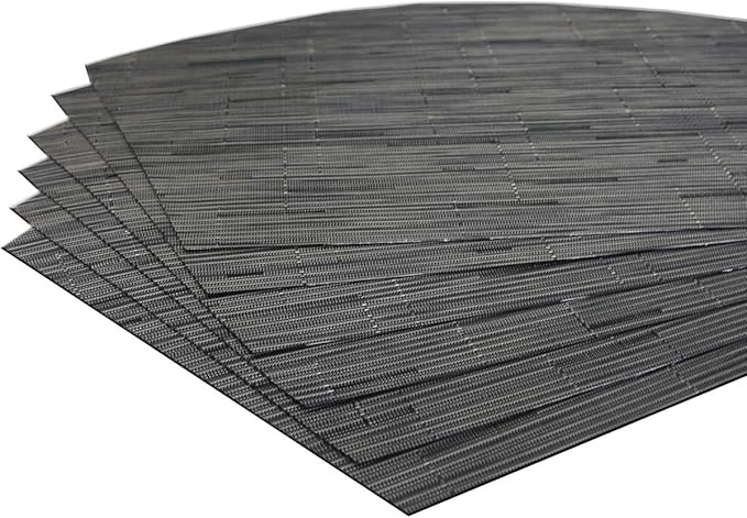 Wedge Shaped Placemats for Round Kitchen Table Woven Vinyl Non Slip Plastic Washable Table Mats Set of 4(Black)