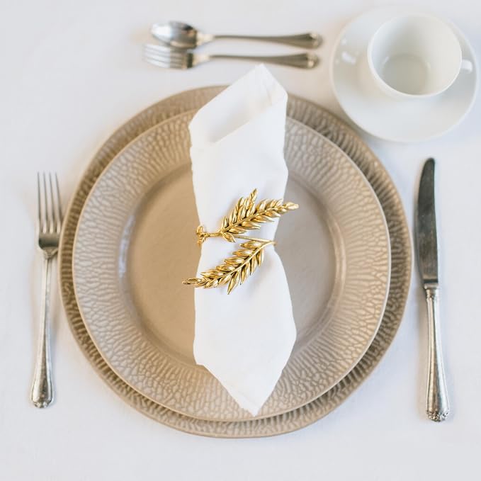 Napkin Rings 10Pcs Metal Gold Wheat Ear Shape Napkin Holder - Image 7