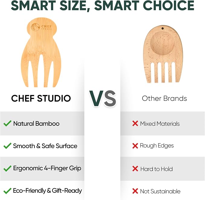Bamboo Salad Hands Wooden Salad Serving Utensils – Natural Wood Salad Servers - Image 7