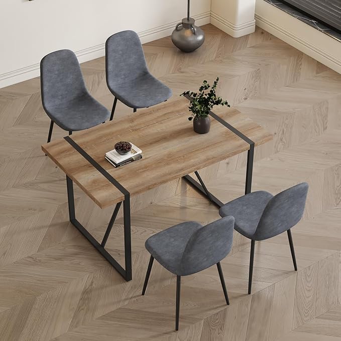 4 Chair Dining Table Set,Dinner Table Set for 4,55'' Kitchen Table and Suede Nap Fabic Chairs Set of 4, 5 Piece Dining Table Set for Kitchen Dining Room