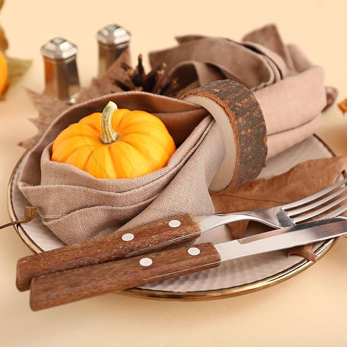 Tessco for you Set of 48 Handmade Wood Napkin Rings, Round Bark Napkin Ring - Image 6