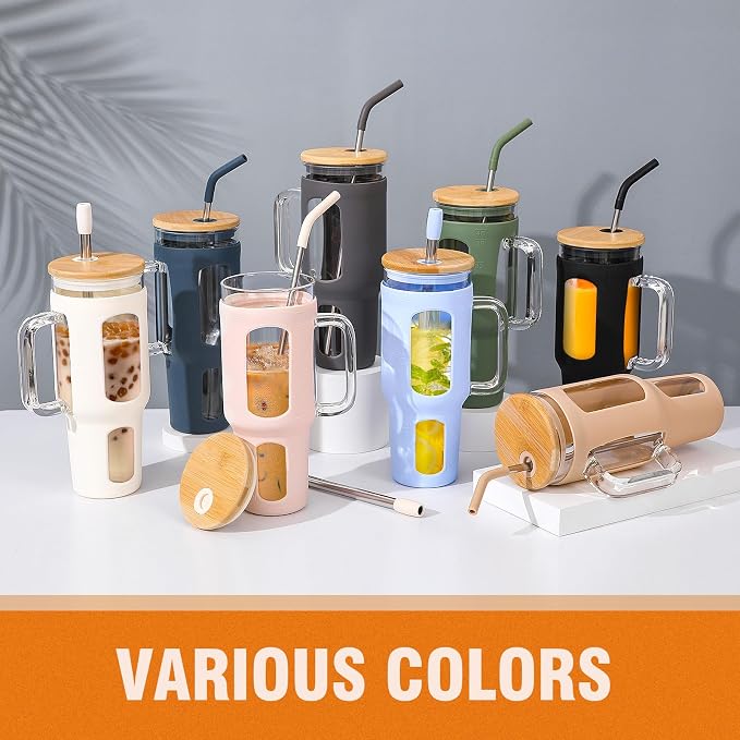WINSA Glass Tumbler with Lid and Straw, 46 oz | Iced Coffee Cup with Handle - Image 7