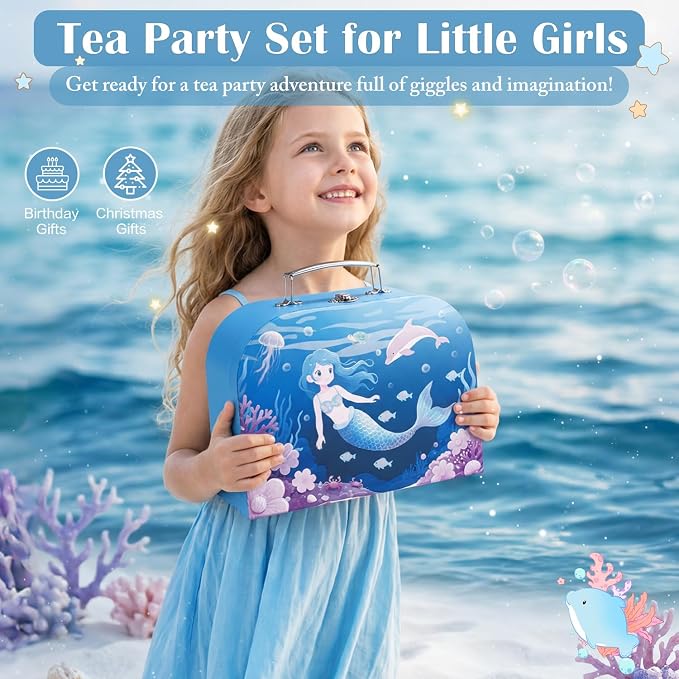 iAOVUEBY Tea Party Set for Little Girls, Kids Pretend Play Kitchen Toys - Image 7