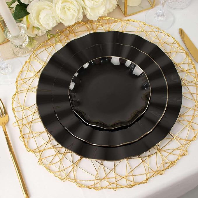 Efavormart 10 Pack | Black 6" Round Plastic Dessert Salad Plates, Disposable - Image 9