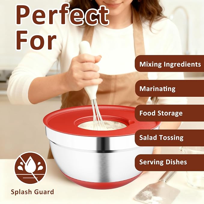 9 Pack Mixing Bowls with Airtight Lids Set, Stainless Steel Mixing Bowls with - Image 7