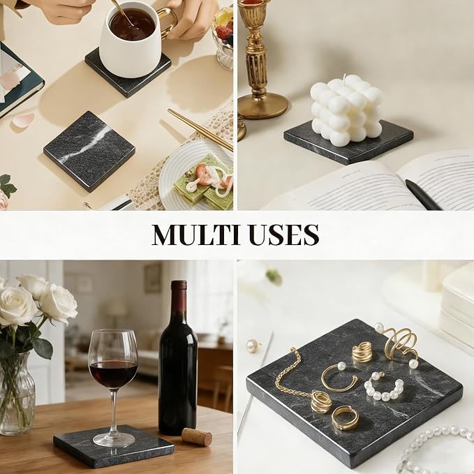 Natural Marble Coasters, Square Costers, Luxury Aesthetic Modern Decor - Image 7