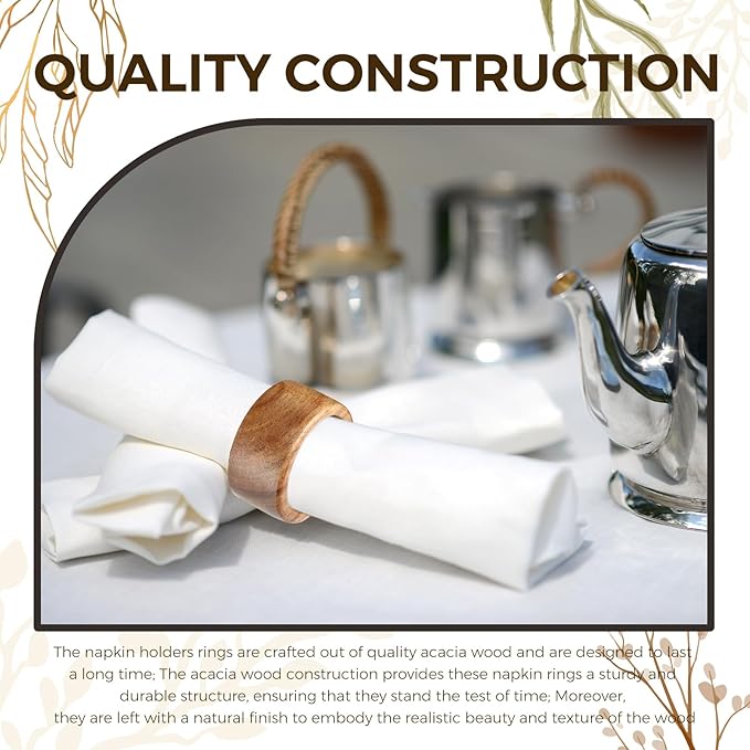 Zhehao 50 Pcs Wood Napkin Rings Bulk Acacia Handmade Dining Table Napkin Holder - Image 7