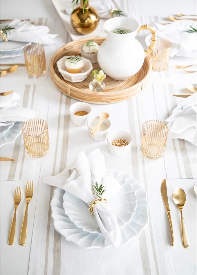 Solino Home 100% Linen Table Runner, 14 x 72 in, Natural and White Striped | - Image 9
