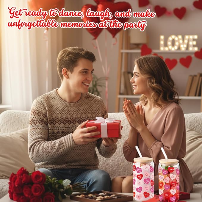 Sliner 2 Pcs Heart Glass Cups Valentines Galentines Day Tumbler 16 oz Iced - Image 6