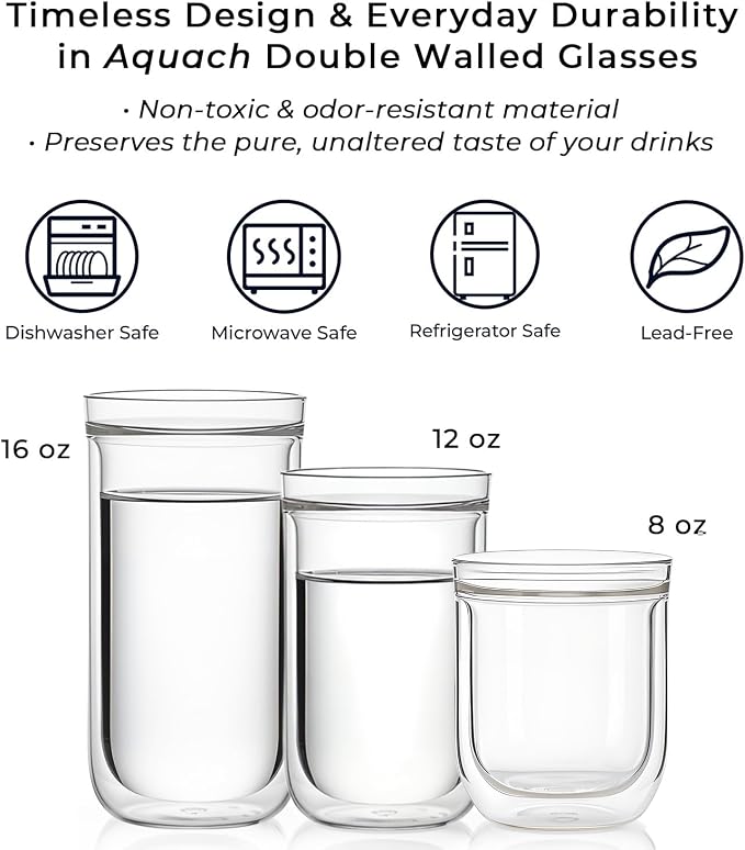 Aquach 12oz Double Walled Glass Coffee Cups Set of 2, Insulated Tumblers | - Image 6