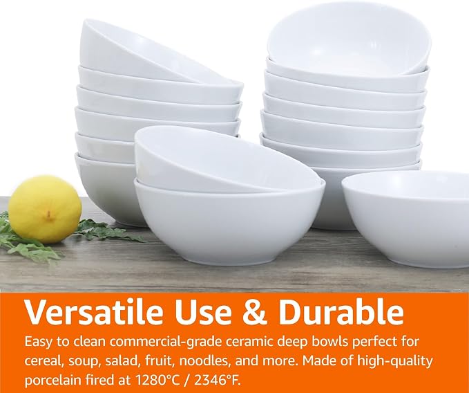 Amazon Basics 16-Pack White Porcelain Coupe Soup Bowl, 5.9" Diameter, - Image 6