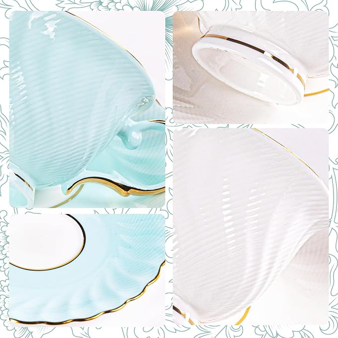 KAMMAK Tea Cups and Saucers Set of 2, Fine Bone China Coffee Cups, GH023 | - Image 8