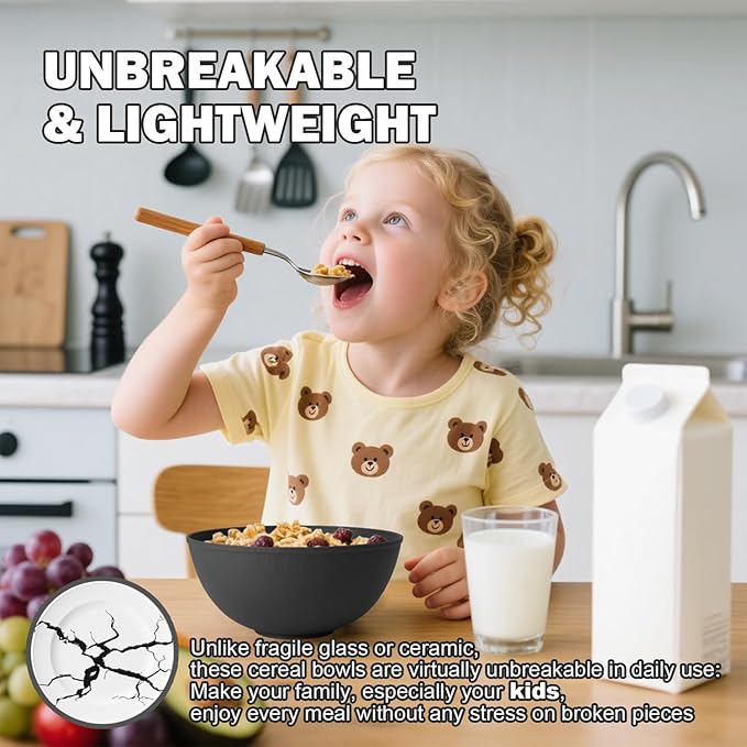 Unbreakable Cereal Bowls 40 OZ, Wheat Straw Bowls Set of 6, Anti Scald Extra - Image 8