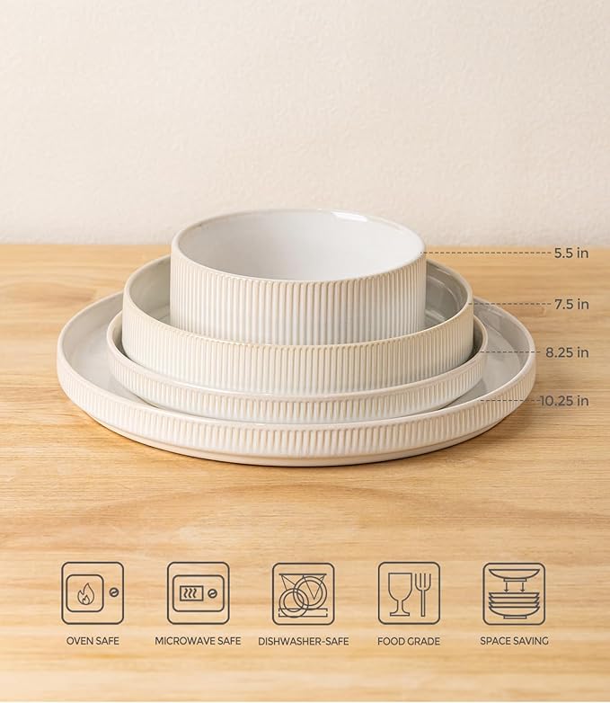 Ceramic Dinnerware Set for 4, 16-Piece Plates and Bowls Set | Lightweight - Image 7