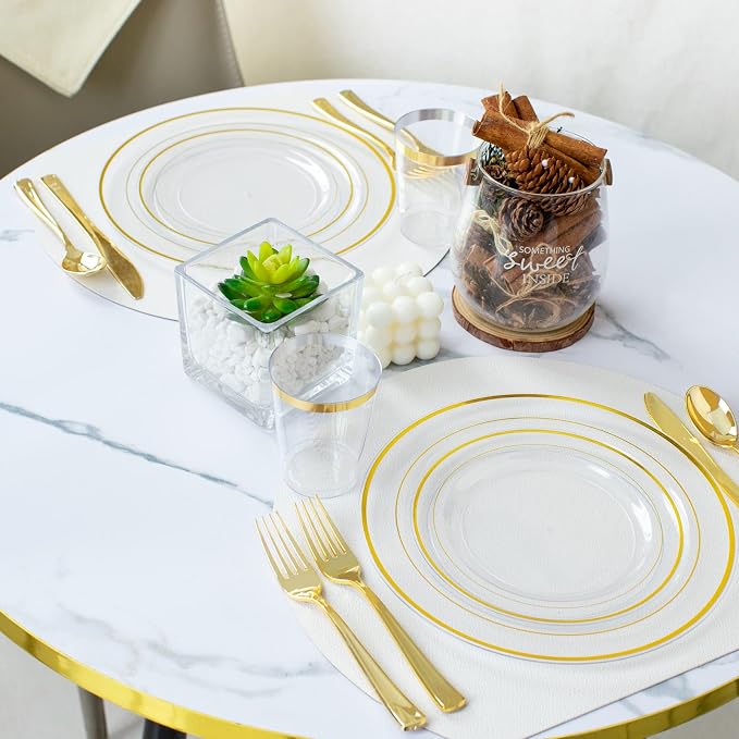 60 Pcs Clear Gold Plastic Plates, Premium Disposable Party Plates | Clear and - Image 6