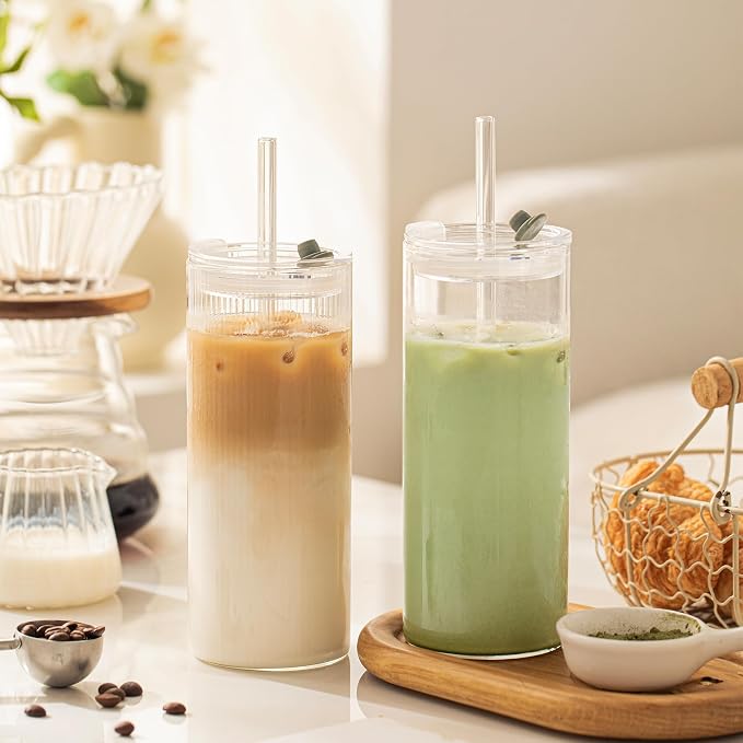 KEMORELA 6-Pack 18oz Ribbed Glass Cups - Image 8