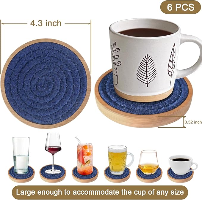 Eykao 6 Pack Coasters for Drinks Absorbent, Wooden Coasters for Coffee Tables - Image 6
