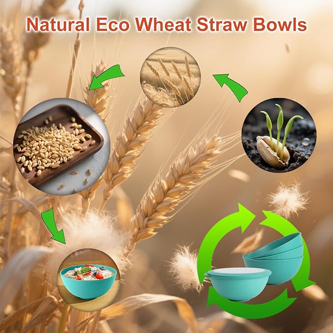 wheat straw bowls set of 4, 40oz unbreakable salad bowl set - Image 8