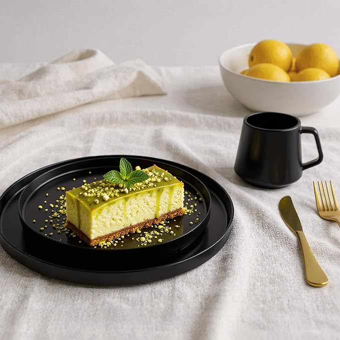 MIAMIO β Ceramic Dinner Plates Set for 4 People/Ceramic Dinnerware 4-Piece, Modern Stoneware, Dishwasher & Microwave Safe β Luxe Collection (Black, 10 Inch)