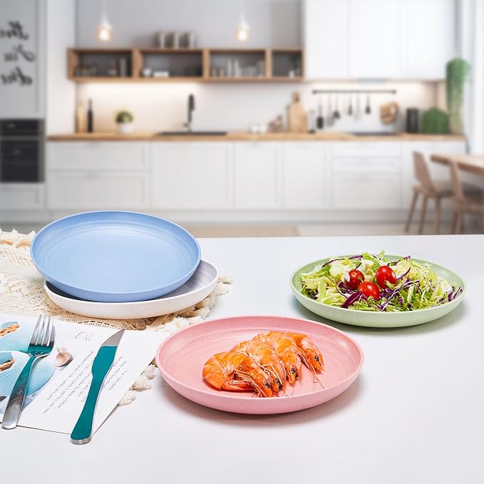 MISS BIG Wheat Straw Dessert Plates Set of 8, 8 Inch, BPA Free, 4 Colors | 8 - Image 6