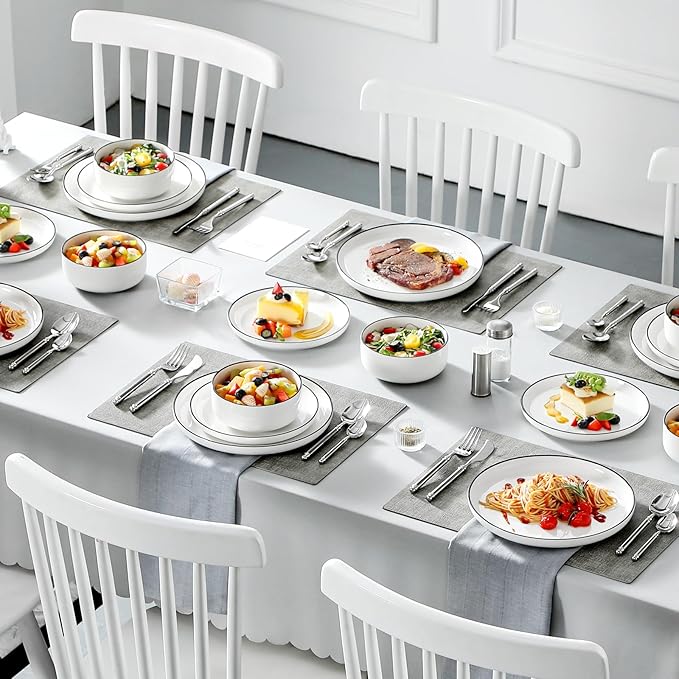 MALACASA 18 Pcs Porcelain Plates and Bowls Sets, Dinnerware Set - Image 9