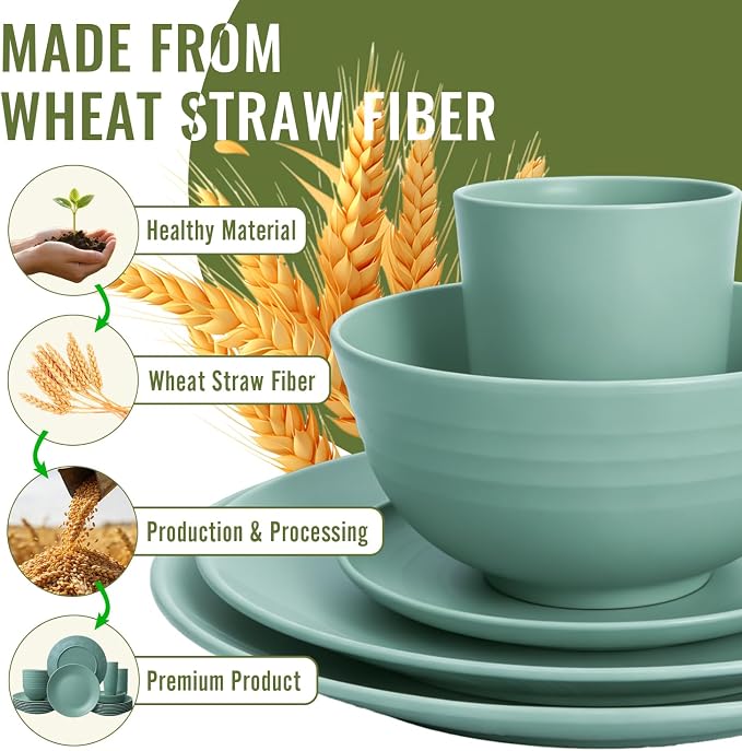 Wheat Straw Dinnerware Sets 40 PCS Unbreakable Dishes Set - Image 9