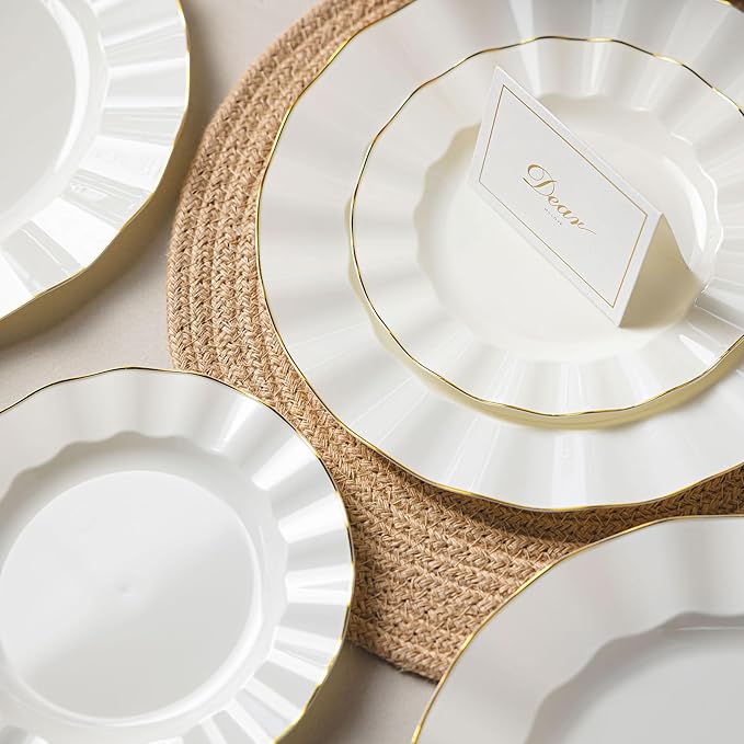 120PCS Ivory White Plastic Plates, Wavy Plates - Image 7