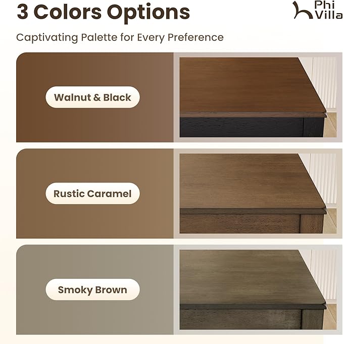 PHI VILLA Kitchen Table with Bench and Chairs, Counter Height Table and Chairs, Solid Wood Small Dining Table Set for 4, High Top Kitchen Table Chairs Set of 4, Smoky Brown