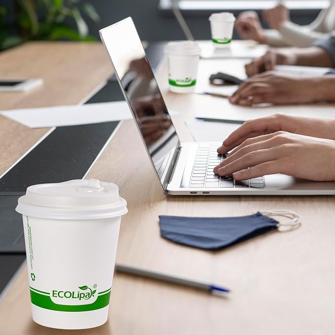 ECOLipak 200 Count 8 oz Compostable Paper Coffee Cups - Image 7
