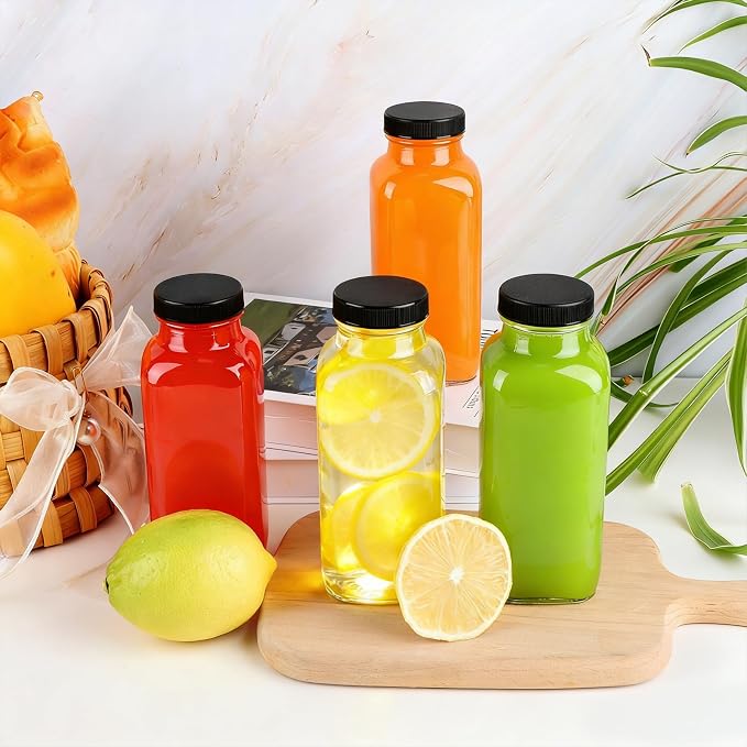 GUANENA 6 Pack Glass Drink Bottles, 12 OZ Vintage Square Water Bottles - Image 7