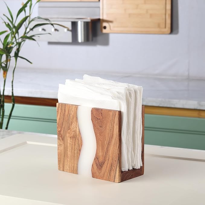 Acacia wood & Transparent Epoxy resin Napkin holder - Image 6